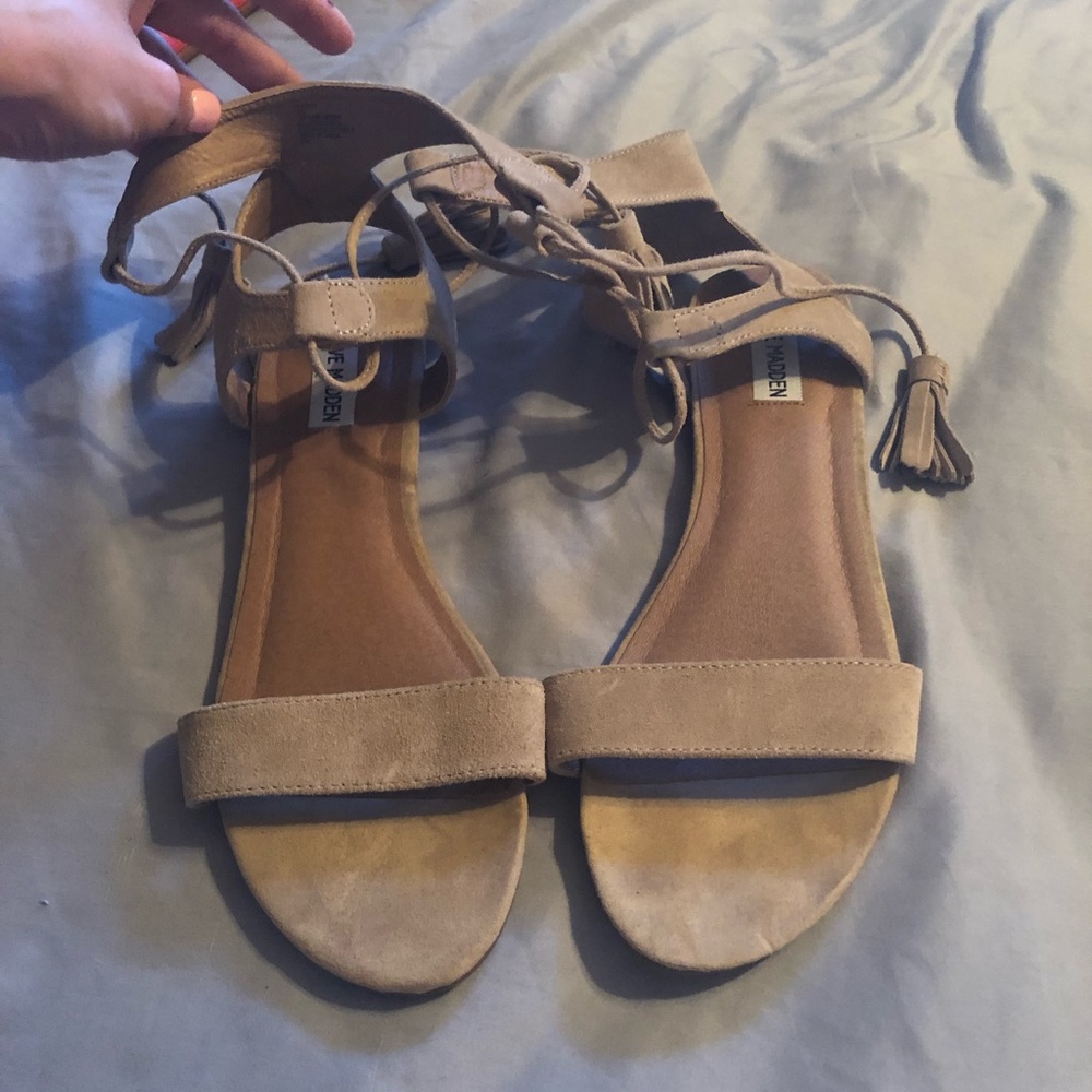 Steve Madden suede tan tie up sandals
